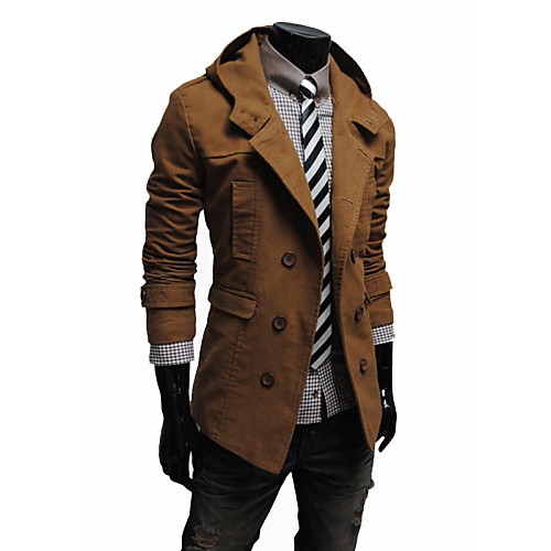 Men's Solid Casual Trench coat,Cotton Blend Long Sleeve-Black / Brown / Yellow / Tan Men's Solid Casual Trench coat,Cotton Blend Long Sleeve-Black / Brown / Yellow / Tan