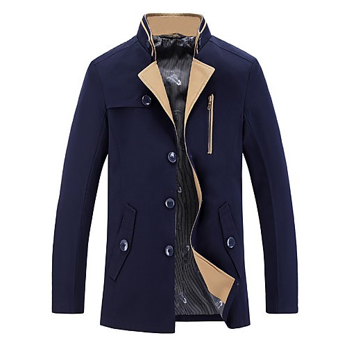 Men's Solid Casual / Work Trench coatCotton / Polyester Long Sleeve-Blue / Brown / Red Men's Solid Casual / Work Trench coatCotton / Polyester Long Sleeve-Blue / Brown / Red