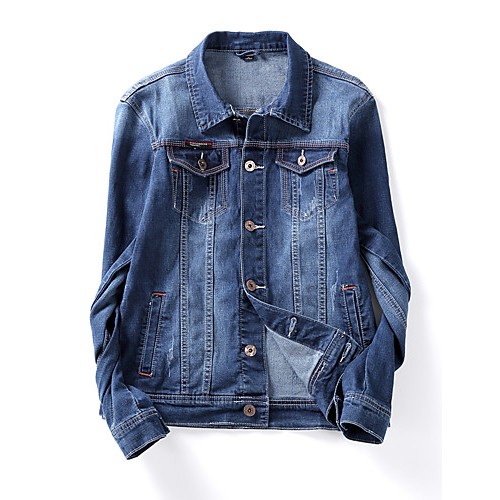 Men's Korean Slim Stretch Bleached Denim Jacket,Cotton / Polyester Solid Blue Men's Korean Slim Stretch Bleached Denim Jacket,Cotton / Polyester Solid Blue