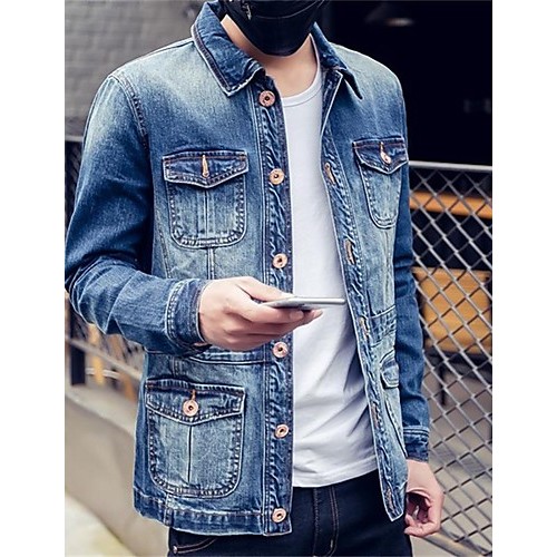 Men's Long Sleeve Casual Jacket,Cotton Solid Blue Men's Long Sleeve Casual Jacket,Cotton Solid Blue